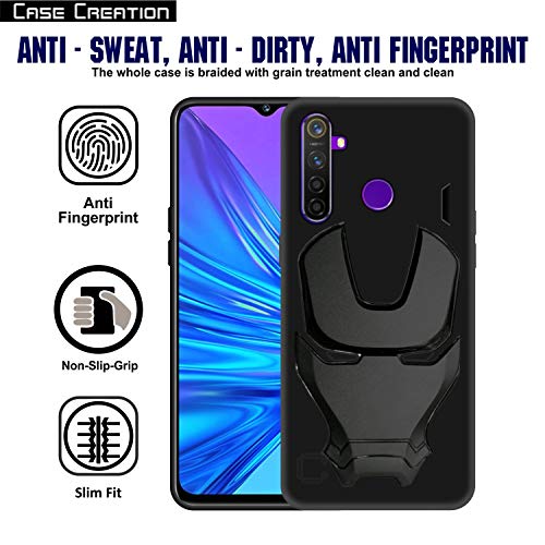 Image of COVERLY Official 3D Touch Feel Trending Avengers Logo Mask Soft Rugged Grip Silicone Iron Man Super Power Cartoon Movie Engraved Silicone Matte Back Cover for Realme 5 (6.53 inch) - Black