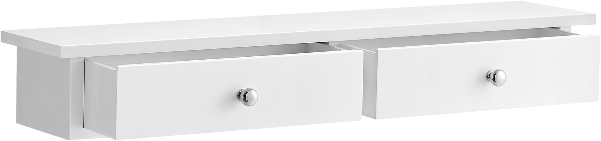 SONGMICS Wall Shelf, Floating Shelf with 2 Drawers, Holds up to 15 kg, 15 x 65 x 10 cm, for Hallway, Living Room, Office, Easy Installation, Space Saving, Modern Style, White LWS65WT