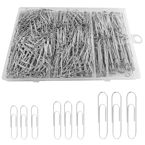 750 Stück Büroklammern Silber Groß und Klein 50mm/33mm/28mm Vernickelte Metall Büromaterial für Sortieren und Befestigen von Dokumenten