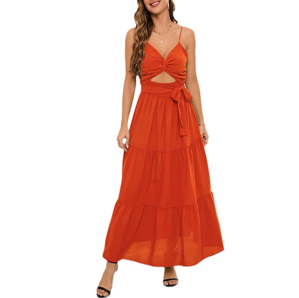 Women's Deep V-Neck Casual Dress Summer Floral Print Split Maxi Dress for Beach Party