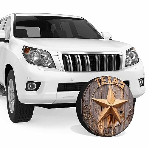 Image of Old Texas Star Sign Spare Tire Cover Retro Brown Rusted Star Wooden Fence Lone Weatherproof Universal Wheel Protectors Camper Tire Covers for Trailer Rv Travel(17 inch)