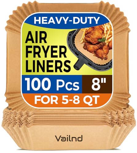 Air Fryer Paper Liners: 100Pcs Parchment Paper, 8" Air Fryer Liner Disposable for Microwave, Non-Stick Square Air Fryer Basket Liner