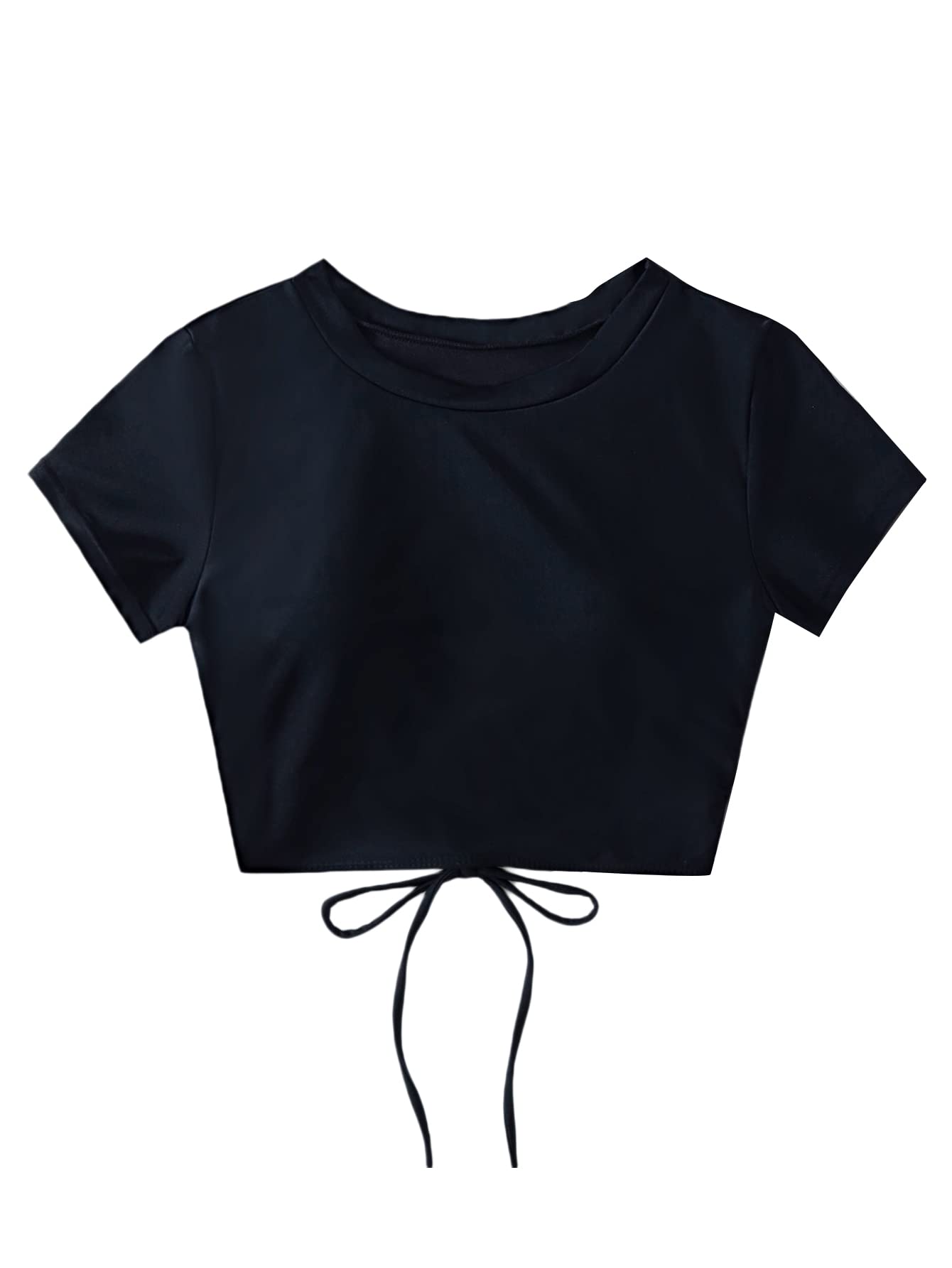 MakeMeChic Women's Short Sleeve Cut Out Tie Back Bikini Top Sports Tee Built in Bra