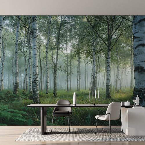 Generico Carta da Parati Foresta di Betulle Camera da Letto 300 x 210 cm, Carta da Parati Tessuto Non Tessuto Scenario Naturale Bosco per Soggiorno Ufficio Decorazione Parete