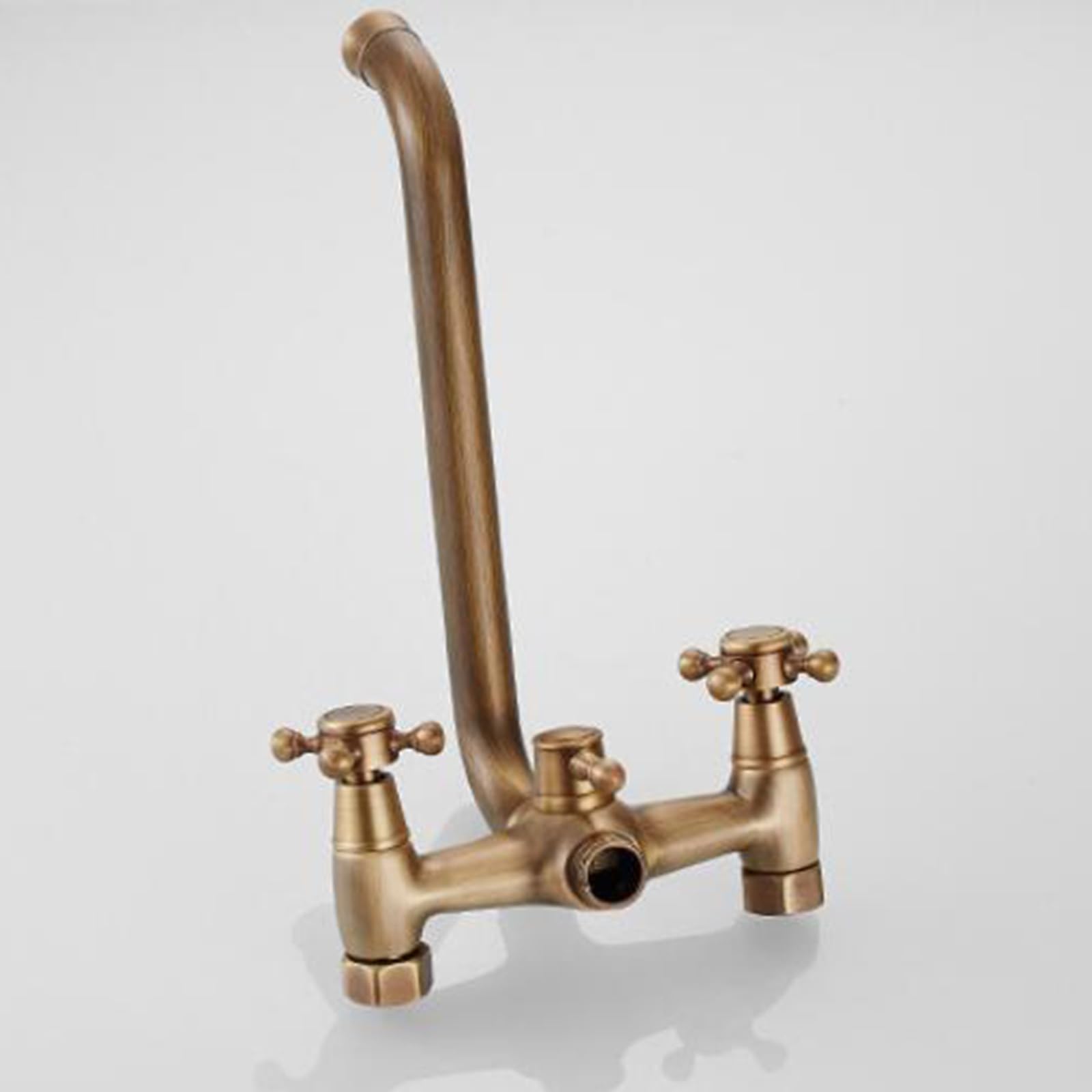 Grifo Mezclador de Ducha Y Bañera con Manija Doble Cruzada Antigua de Latón Juego Vintage para Montaje En Pared A