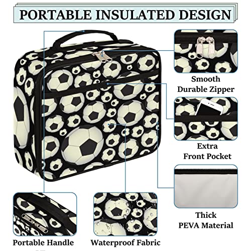 Auuxva Girls Lunch Box Sports Soccer Football Pattern Reusable Insulated Lunch Bag Boys Cooler Tote Bag Soft Thermal Meal Tote Kit For School Travel #TOP2