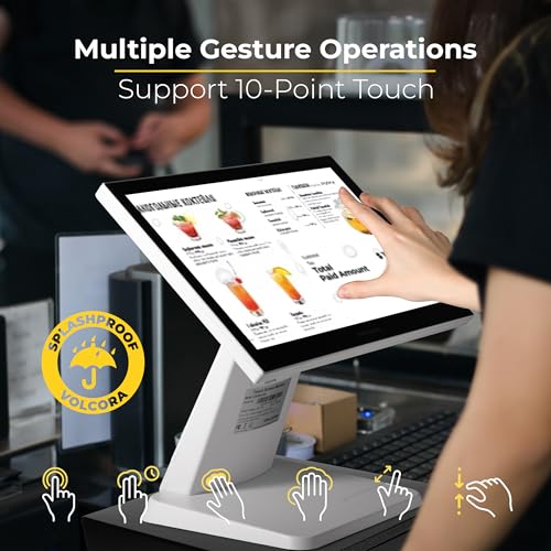 Image of Volcora 15.6 inch White LED Touch Screen Monitor with Metal Stand - Backlit 1366 * 768 with VGA HDMI Connection for Small Business, Restaurant, Office - No Driver Required (Not Compatible with macOS /iOS)