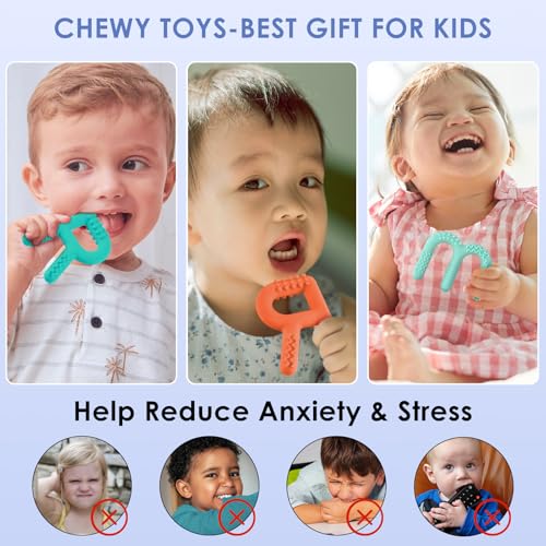 Image of ERKOON 4 Pack Sensory Chew Toys, Food Grade Silicone Oral Motor Chewy Tubes for Autism ADHD SPD, Extra Tough Textured Teething Sticks, Special Needs Fidget Tools for Kids