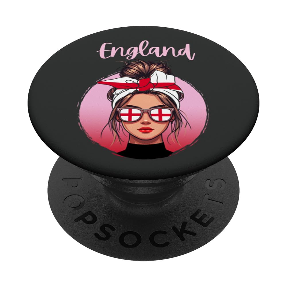England, English Girl, England Flag, Messy Bun Girl, Britain PopSockets Swappable PopGrip, Black