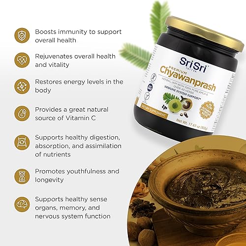 Sri Sri Tattva Chyawanprash Jam – 500g Ayurvedic Jam with Amla Indian Gooseberry Fruit & 40+ Ayurvedic Herbs – Authentic Chyawanprash for Immune Support, Digestion, Stress Relief & Daily Energy
