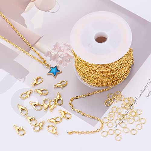 Forise 30 Feet Necklace Chains 2mm Cable Links Gold Plated Chain for DIY Jewelry Making, Bracelet Necklace Making Chains Set with 20Pcs Lobster Clasps 50Pcs Jump Rings - Thumbnail 5