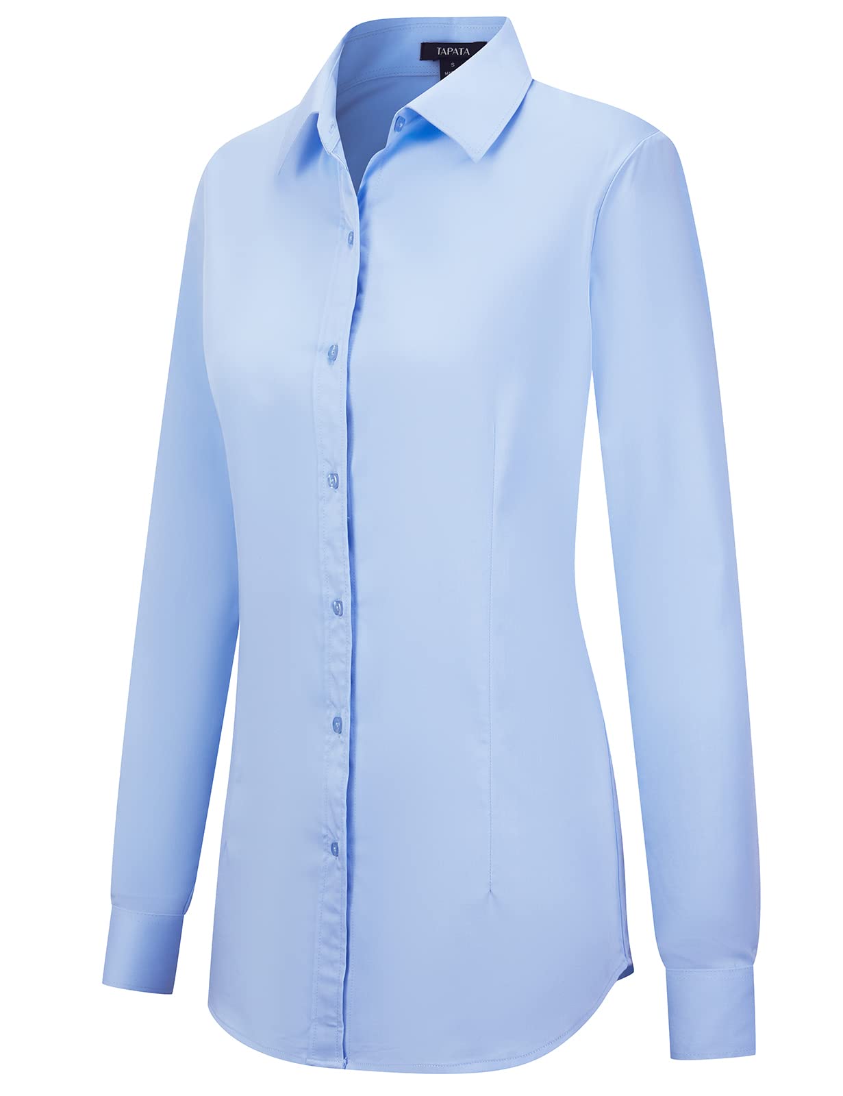 Tapata Camisas con Botones para Mujer, Blusas clásicas de Manga Larga, Blusas elásticas para el Trabajo, Negocios, Informales, Elegantes
