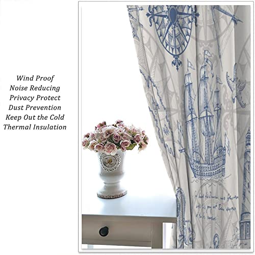 Nautical Theme Window Curtains,Pirate Sailboat Curtains For Bedroom,Octopus Starfish Print Draperies For Living Room,Ocean Window Treatment Curtains Set Of 2 Panels, 42X45 Inch #TOP4