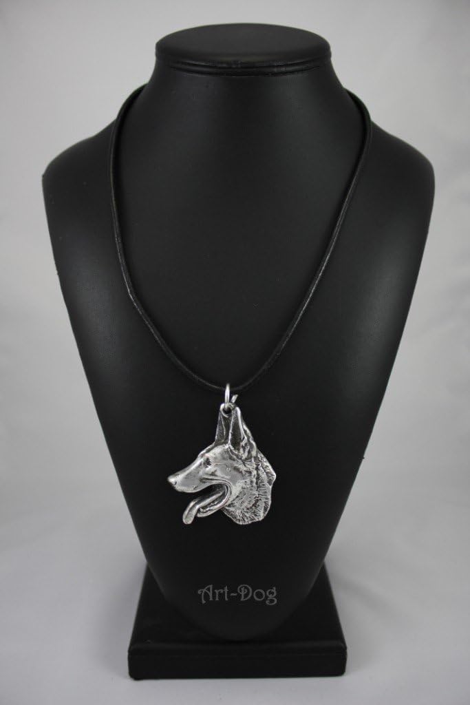 Art-Dog Dog Silver-Plated Pendant on a Leather Strap - Dog Necklace in Elegant Case – Silver Dog Necklaces for Men and Women – Dog Breeds Jewelry – Malinois