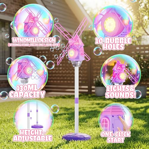 Belemar Windmill Bubble Machine for Kids, Summer Pool Party Bubble Blower with Lights & Music, 51" Adjustable Height, 130ml Tank, Bubble Solution Included, Outdoor Toy for Parties & Birthdays — view 2