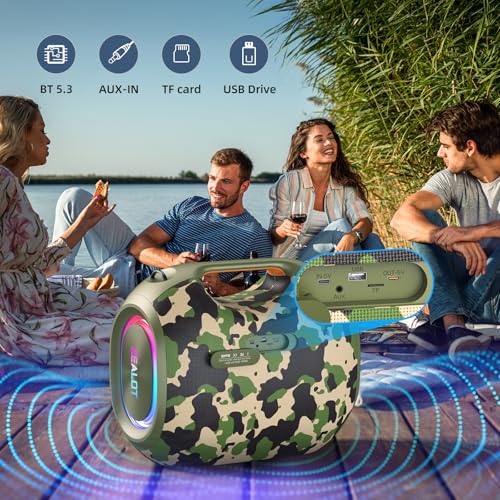 Image of ZEALOT 250W RMS /300W(Peak) Bluetooth Speaker, Portable Wireless Speaker with Loud Sound and Deep Bass, Multi-Device Pairing, IPX6 Waterproof, 5.3 BT, 40H Long Playtime for Party, Outdoor, Home (Camo)