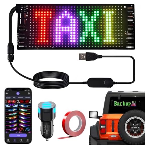 Flexo Letrero LED, Panel 17 X 7cm, Rótulo Programable, Personalizado para Decoración de Pared, Regalo Original, Bar, Fiesta, Navidad - Control Bluetooth USB y App，Panel de Matriz de Ojos de Diablo