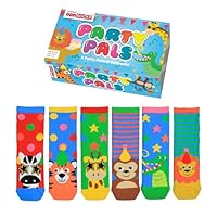 United Oddsocks Party Pals Gift Box for Kids – 6 Colourful Animal-Themed Mismatched Socks – 15 Mix & Match Combos – UK 9–12, US 9.5–13, EU 27–30 – Cotton Rich – Zebra, Giraffe, Lion, Tiger & More