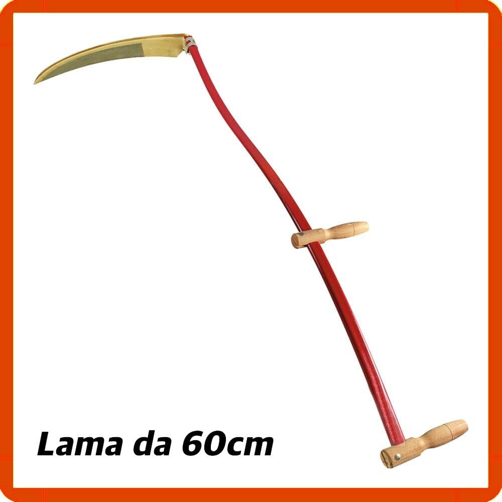Falce da Fieno 60cm Falcione per Erba Ovale Manico Pertica 150cm Doppia Impugnatura