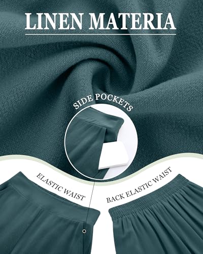 2 Pack Women's Linen Capri Pants Wide Leg Cropped Palazzo Trousers with Pockets High Waist Beach Summer Casual Pants(Flaxen, Haze Blue,X-Large)2