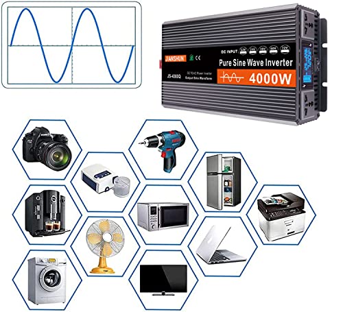 3000W 4000W 5000W 6000W (Peak)Pure Sine Wave Power Inverter, Intelligent Solar Power Inverter 12V/24V/48V/60V DC to 220V~240V AC Converter with LCD Display, AC Outlets ,for RV Truck Camping,3000W-12V