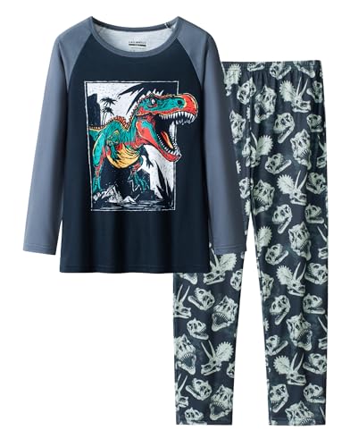 Pajamas for Little Big Boys Cute Black Dinosaur Long Sleeve and Pants Sleepwear 2-pieces PJS Clothes Size 6-16