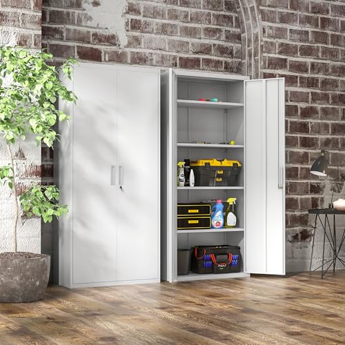 HOMCOM Mueble Archivador de 5 Niveles con Estantes Regulables Cajonera de Oficina Archivador con Llave para Estudio Salón 80x40x180 cm Blanco - imagen 7