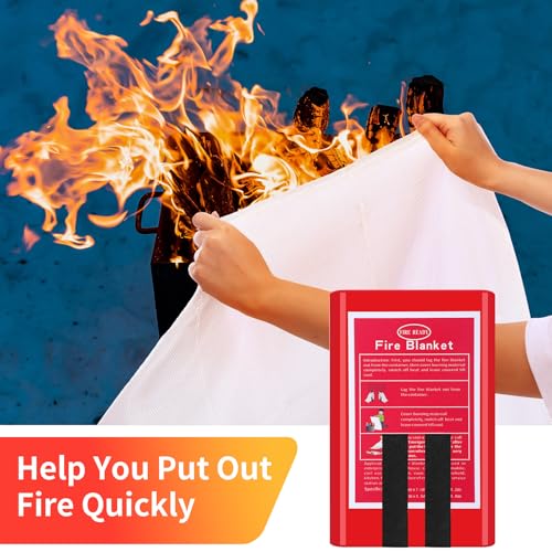 Image of Copkim 4 Packs Fire Blanket with Box - Emergency Fire Suppression Fireproof Flame Retardant Fiberglass Survival Blanket for Home Kitchen Office Warehouse