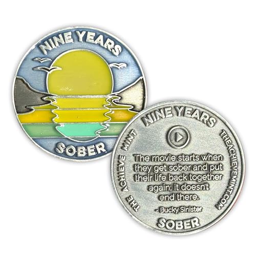 Image of The Achieve Mint 9 Year Sobriety Token | Nine Years Sober Chip | Non-AA, Non-Religious Medal for Women and Men Celebrating Their Sobriety