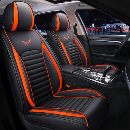 ZQY Flying Bird car seat Cover PU Leather Front and Rear seat Protection fit car SUV 5 seat Full Set Universal Suit (Black-Orange)