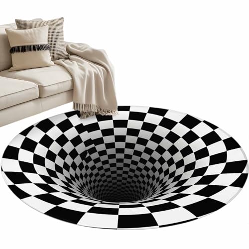 3D Checkered Vortex Round Rug