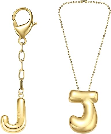 COTATI Gold Plated Bubble Letter Keychain for Women Initial Monogram Pendant Charm Keychains for Bag Handbags Purse