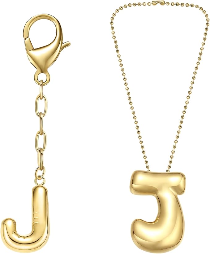 COTATI Gold Plated Bubble Letter Keychain for Women Initial Monogram Pendant Charm Keychains for Bag Handbags Purse