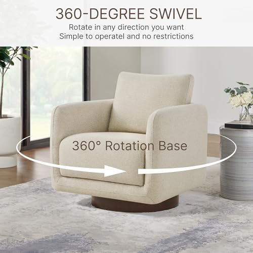 Image of Modern Swivel Accent Chair, 360 Rotating Round Barrel Armchair with Performance Fabric Upholstery for Living Room, Bedroom, Office, Reading Nook, Single,Oatmeal