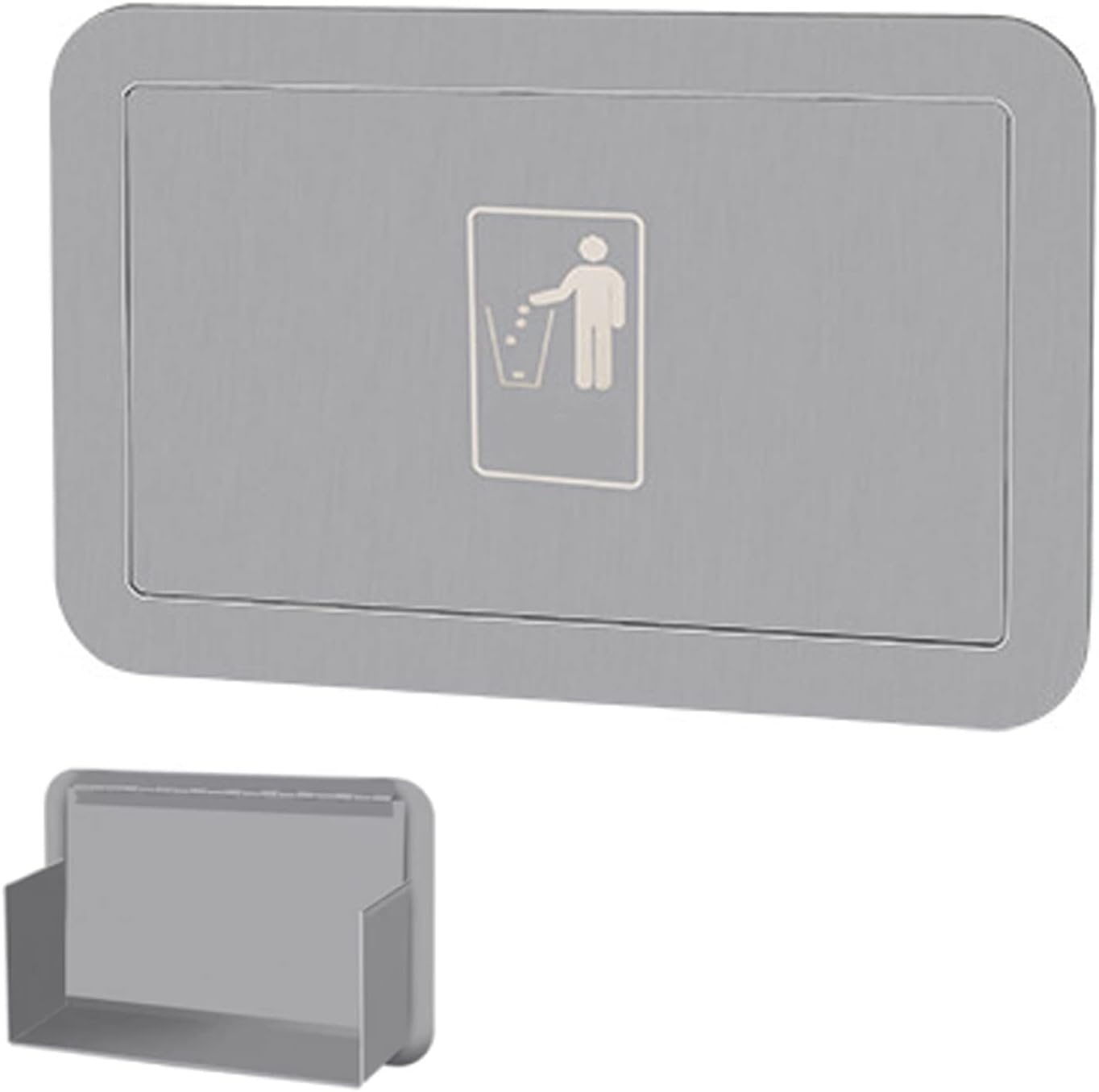 Trash Bin Lid 304 Stainless Steel Side Opening Push Cover Built-in Kitchen Countertop Garbage Can Cover Square Dustbin Brushed Surface Balance Flap Lid Silver 03/F(