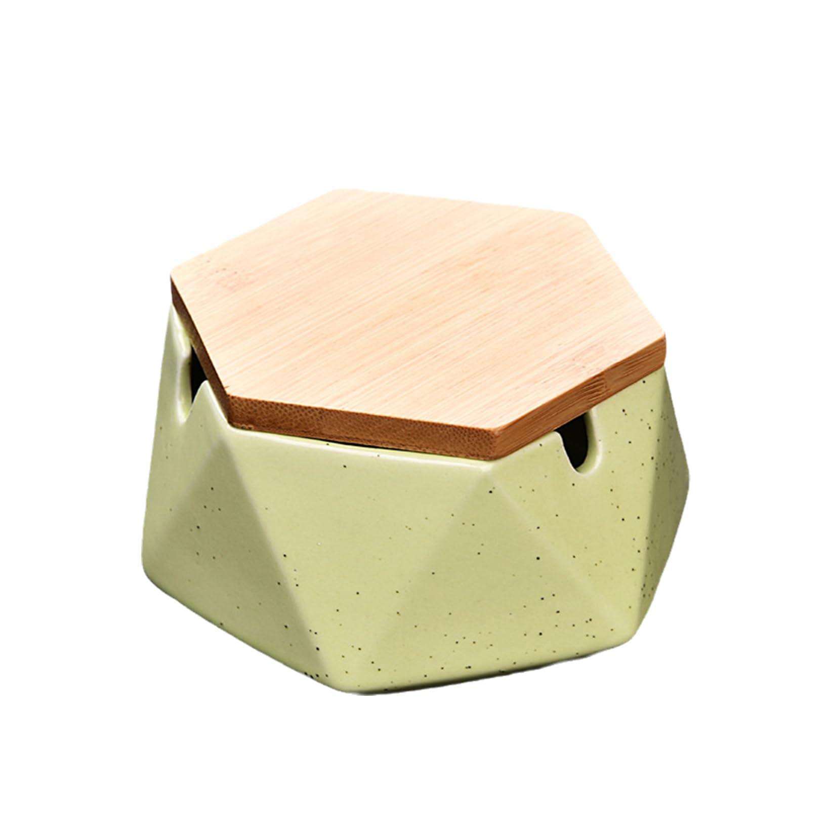 Ashtray Ceramic Tabletop Geometric With Wooden Lid for Cigarettes,Windproof Ash Tray for Indoor and Outdoor Use