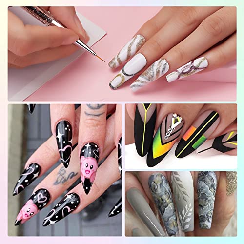 Makartt Nail Art Brushes Set 5Pcs Double-End Nail Design Brushes Dotting Pen Bundle With Uv Gloves For Nail Lamp Gel Curing, Upf50+ Uv Protection Gloves For Manicures Dryer #TOP4
