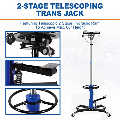 Iglobalbuy Transmission Jack Lift 1322Lbs, 2 Stage Adjustable Telescoping Hydraulic Transmission Jack, High Lift Dual Telescopic Trans Jacks Hoist W/Pedal, 34" To 68" Lifting Range #TOP3