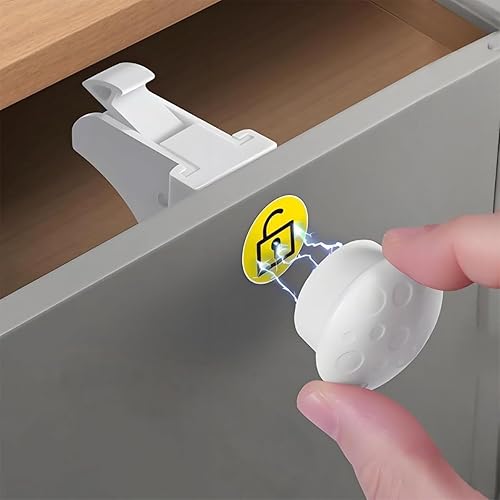 Magnetic Cabinet Lock for Baby Safety (4 Locks and 1 Key), Invisible Child Proof Drawer and Cabinet Lock for Furniture & Kitchen, No Drilling & No Damage, with Strong Adhesive for Easy Installation