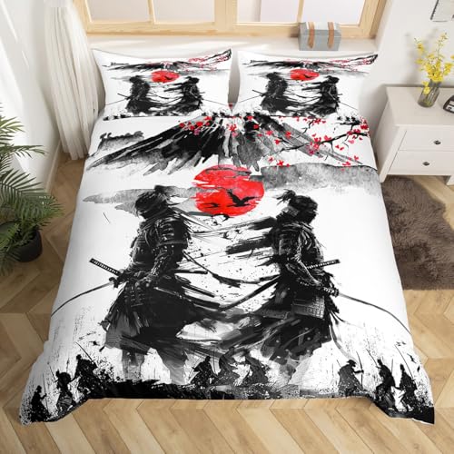 Feelyou Japanese Samurai Duvet Cover Full Size Sunset Bedding Set for Women