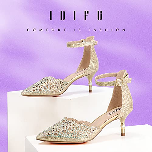 Idifu Women's In2 Candice Wedding Rhinestones Sequins Low Kitten Heels Pumps Dress Evening Shoes For Women Bridal Bride Gold 11 B(M) Us #TOP1