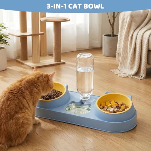 Distributeur d'eau et double gamelle pour chat avec support et cuillères