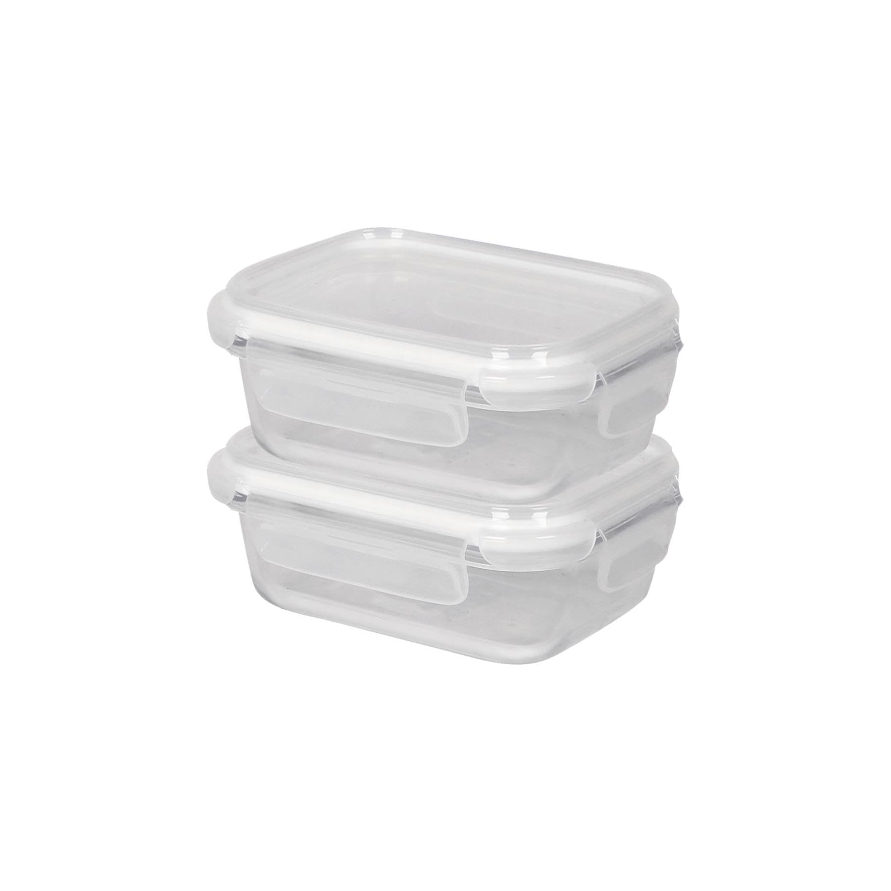 Harbour Housewares Clear/White 370Ml Glass Food Storage Containers With Lids - 2X Small Reusable Airtight Meal Prep Lunch Box Takeaway Cereal Pantry Tubs Set | Safe For Freezer And Microwave