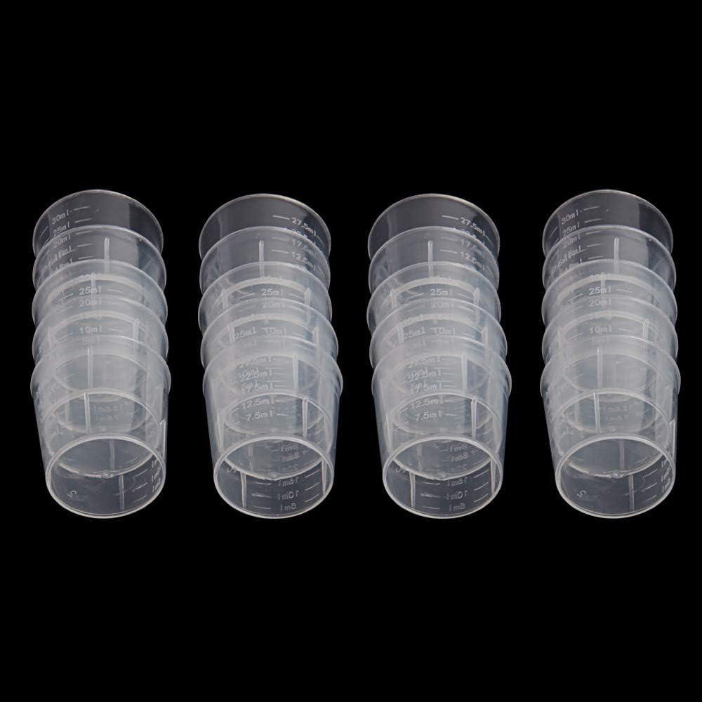 SBYURE 100 Pack 30ml Plastic Graduated Cups Transparent Scale Cups Clear Epoxy Resin Paint Mixing Cups with 100 Pack Wooden Stirring Sticks for Mixing Resin, Epoxy, Stain