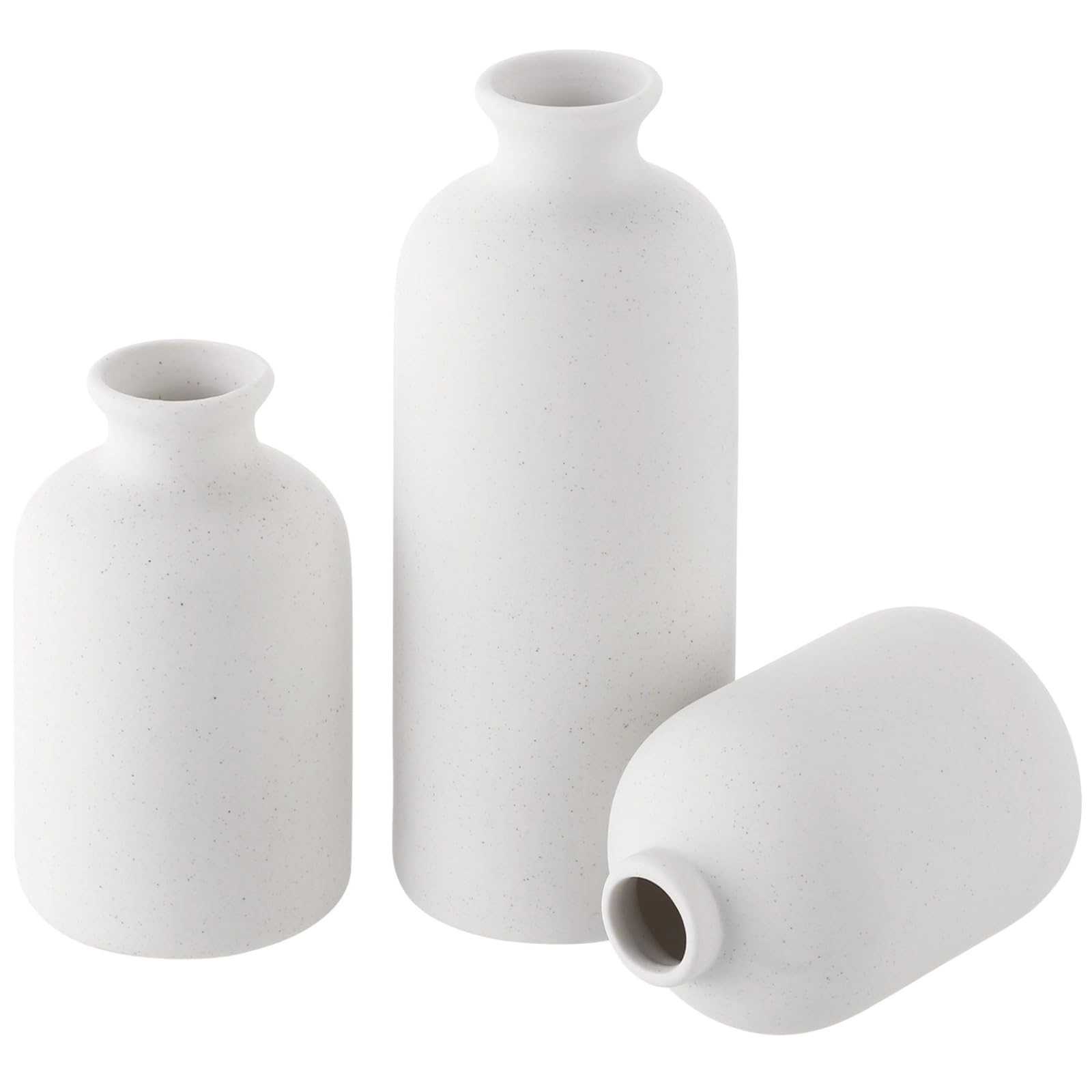 Keramikvasen-Set, modern, Boho-Stil, dekorative Blumenvasen für Pampasgras und Trockenblumen, 3 Größen für Heimdekoration, Wohnzimmer, Eingangsbereich, Regale, Weiß, 3 Stück