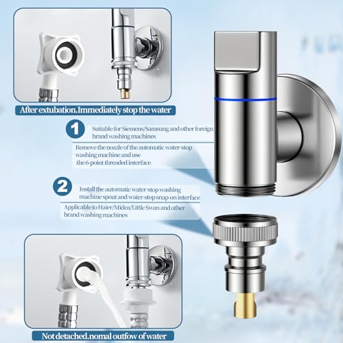 SI SEN Waschmaschinen-Winkelventil,Wasserhahn-Wasserstopper,Messing-Wasserstopp-Schnellöffnungs-Winkelventil, Waschmaschinenanschluss, Wasserhahn Waschmaschine, für Waschmaschinen Ventil (Silber)