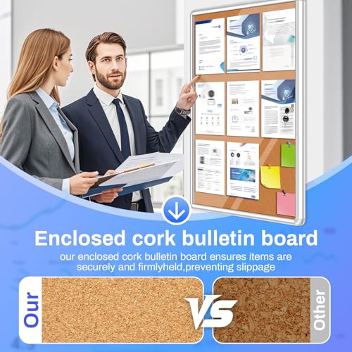 Magula 36"x24" Enclosed Bulletin Board Tamper-Proof Dispaly Case, Aluminium Frame, Shatter Resistant Lockable Bulletin Board, Enclosed Cork Board for School, Office, Commercial, Hospital etc - Thumbnail 6