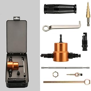 Double Headed Sheet Metal Nibbler, Drill Attachment Metal Cutter with Extra Punch and Die, Perfect for Straight Curve and Circle Cutting, for Home DIY and Car Repair Gold - 7 Pcs