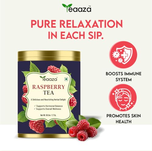 Image of Teaaza Organic Raspberry Tea for PCOS, Pregnancy & Fertility -50 Grams tin-50 Cups- Natural Herbal Tea for Hormonal Balance, Reproductive Health, & Women's Wellness | Caffeine Free Raspberry Tea For Pregnancy And To Support The Female System