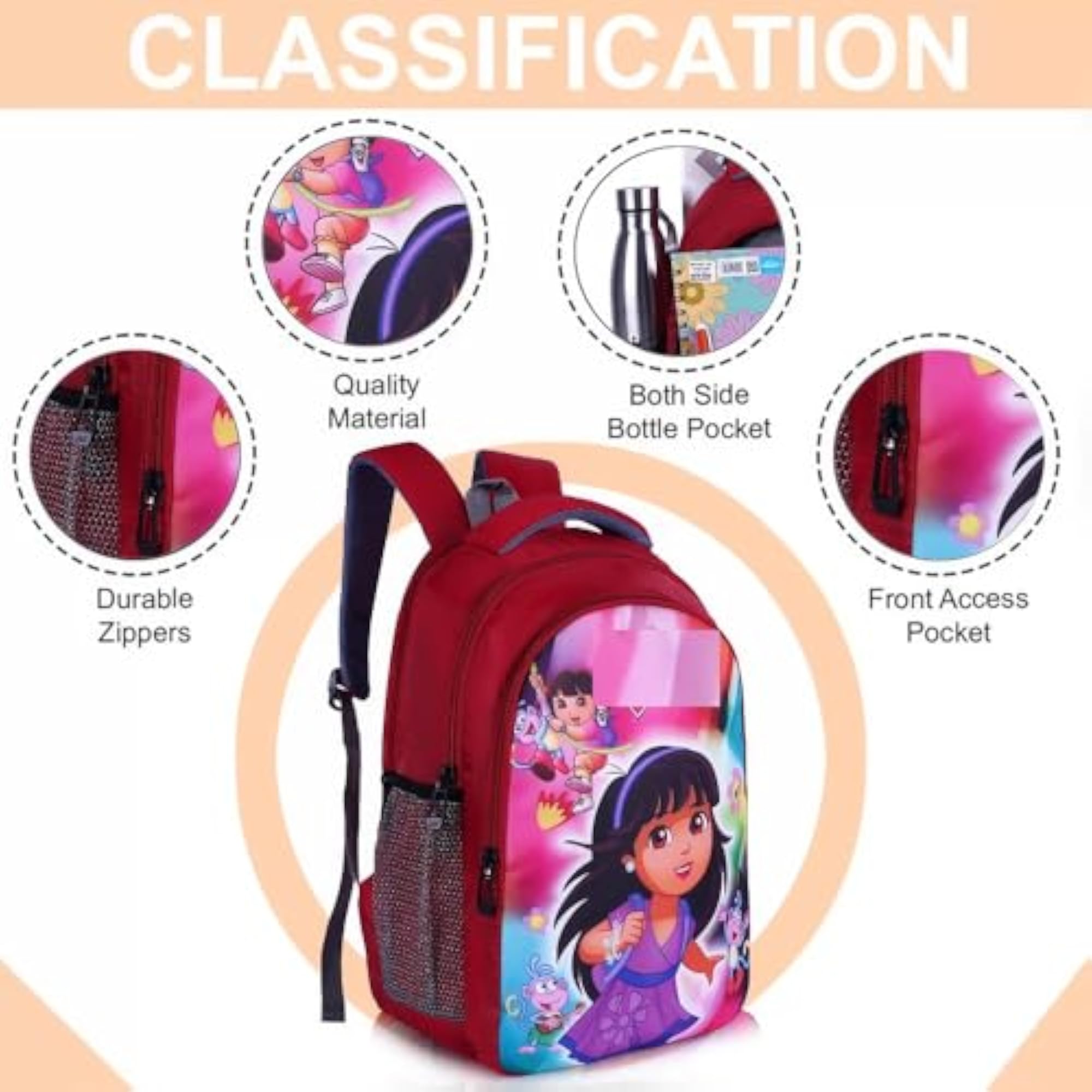 Polyester Kids Primary School Backpack, Cartoon Print